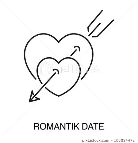 Romantic date symbol, heart pierced with arrow isolated outline icon Romantic date symbol, heart pierced with arrow isolated outline icon 105054472