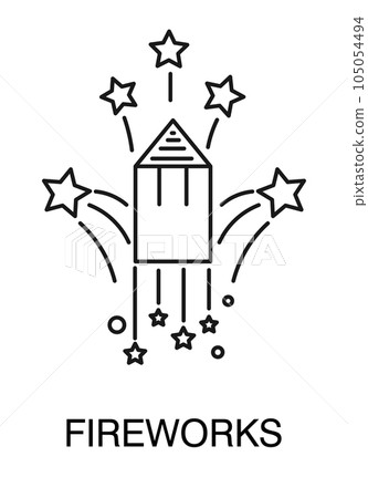 Party celebration, fireworks burst isolated outline icon Party celebration, fireworks burst isolated outline icon 105054494