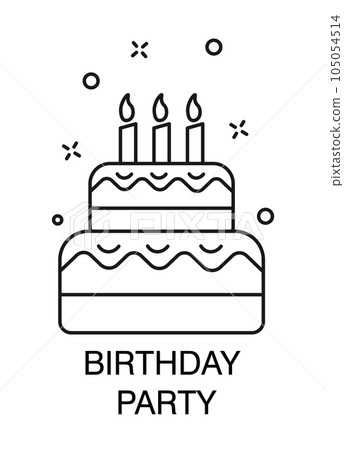 Cake with candles, birthday party celebration isolated outline icon 105054514
