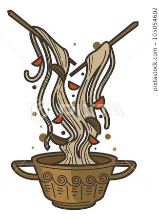 Chinese food, noodles with vegetables in bowl with chopsticks isolated dish 105054602