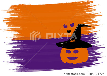 Halloween pumpkin in witch hat on brush stroke abstract background in trendy shades. Copy space. EPS Halloween pumpkin in witch hat on brush stroke abstract background in trendy shades. Copy space. EPS 105054724