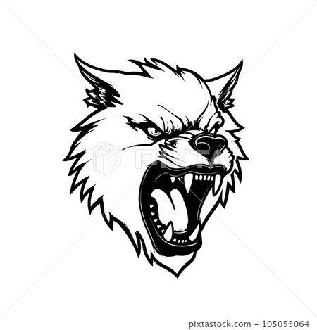 Black and white line art wolf head 105055064