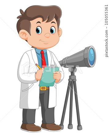 Cartoon young boy looking through a telescope of illustration Cartoon young boy looking through a telescope of illustration 105055361