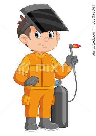 Young welder cartoon in action with smile of illustration 105055367