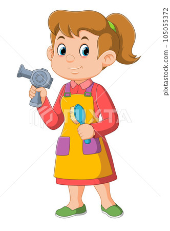 cheerful woman hairstylist hold hair dryer professional of illustration cheerful woman hairstylist hold hair dryer professional of illustration 105055372