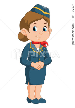 A beautiful young air hostess. Plane stewardess or travel agency representative. Cartoon character. of illustration A beautiful young air hostess. Plane stewardess or travel agency representative. Cartoon character. of illustration 105055375
