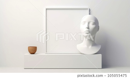 Stylish living room interior design with mock up poster frame, creative home accessories. Home staging. Copy space, Generative AI illustration 105055475