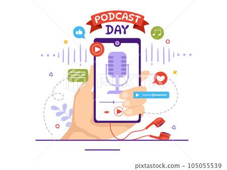 International Podcast Day Vector Illustration on September 30 with Broadcasting Studio Tools to Event Livestream in Cartoon Hand Drawn Templates 105055539