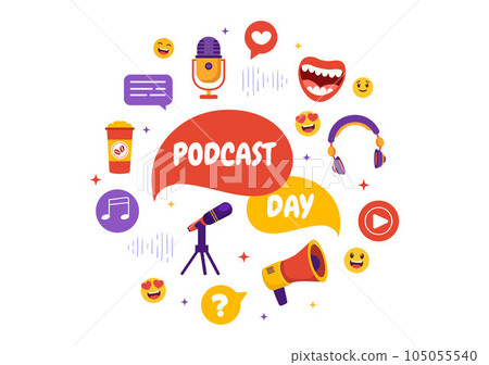 International Podcast Day Vector Illustration on September 30 with Broadcasting Studio Tools to Event Livestream in Cartoon Hand Drawn Templates 105055540