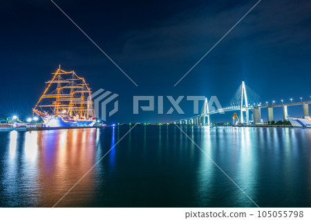 Night view of Kaiwomaru Park where light is beautifully reflected on the surface of the sea | Imizu City, Toyama Prefecture Night view of Kaiwomaru Park where light is beautifully reflected on the surface of the sea | Imizu City, Toyama Prefecture 105055798
