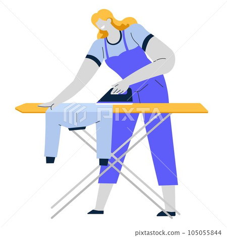 Woman ironing clothes, iron and board, housework or cleaning service Woman ironing clothes, iron and board, housework or cleaning service 105055844