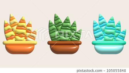 3d illustration, cactus and aloe vera desert thorn plant cactus and tropical house plants. 105055848