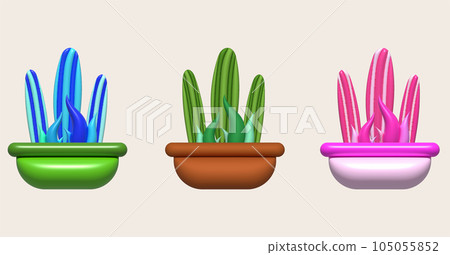 3d illustration, cactus and aloe vera desert thorn plant cactus and tropical house plants. 105055852