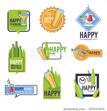 Bar happy hour isolated icons, beer and cocktails, alcohol drinks 105055858