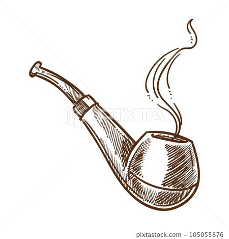 Smoking pipe or tobacco product with smoke isolated sketch 105055876