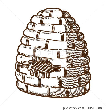 Beekeeping farm, beehive, apiary and apiculture isolated sketch Beekeeping farm, beehive, apiary and apiculture isolated sketch 105055888