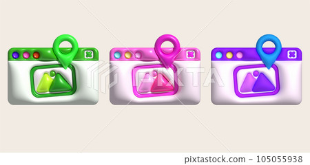 3d illustration pop up app window check in place in photo. 105055938