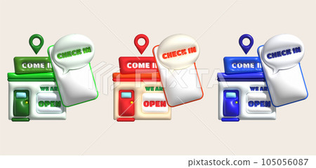 3D illustration. Check-in at a shop that travels on the phone online 105056087