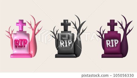 3D illustration. Grave for Halloween. RIP. Ancient grave. Halloween elements for design. 105056330