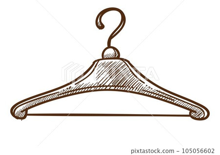 Hanger isolated sketch, tailor shop or boutique equipment Hanger isolated sketch, tailor shop or boutique equipment 105056602