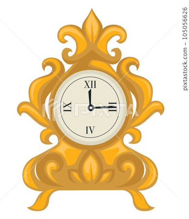 Golden clock in Baroque style, dial with hands isolated object 105056626