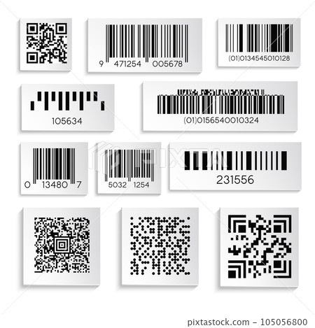 Barcodes or products sticker with cipher or serial number isolated icons Barcodes or products sticker with cipher or serial number isolated icons 105056800