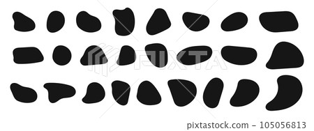 Set of irregular shapes, organic blobs, liquid stains, ink splodges, distorted bubbles textures isolated on white background. Trendy uneven asymmetric figures Set of irregular shapes, organic blobs, liquid stains, ink splodges, distorted bubbles textures isolated on white background. Trendy uneven asymmetric figures 105056813