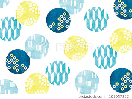 藍色流行日本圖案水彩畫各種圖案的圓圈 105057232