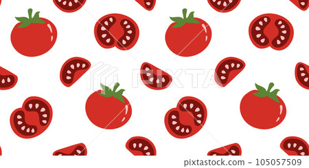 Pattern with tomato slices flat style for fabric, paper, kitchen. Vector illustration Pattern with tomato slices flat style for fabric, paper, kitchen. Vector illustration 105057509