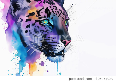 Watercolor Animal Illustration with Beautiful Wild Panther Head on White Background. Aquarel Painted Style Zoo Wallpaper Design for Banner, Poster, Invitation or Cover. Watercolor Animal Illustration with Beautiful Wild Panther Head on White Background. Aquarel Painted Style Zoo Wallpaper Design for Banner, Poster, Invitation or Cover. 105057989