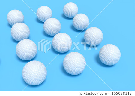 Set of golf ball lying in row on blue background Set of golf ball lying in row on blue background 105058112