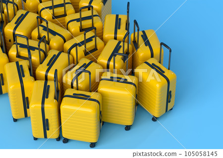 Colorful suitcase on blue background. 3D render of summer vacation concept Colorful suitcase on blue background. 3D render of summer vacation concept 105058145