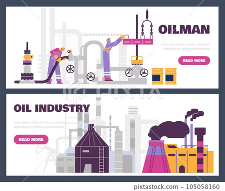 Set of website banner templates about oil industry flat style, vector illustration Set of website banner templates about oil industry flat style, vector illustration 105058160