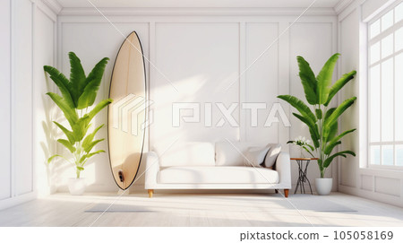 海景白色房間,配有衝浪板 AI 生成圖像 海景白色房間,配有衝浪板 AI 生成圖像 105058169