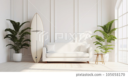 海景白色房間,配有衝浪板 AI 生成圖像 海景白色房間,配有衝浪板 AI 生成圖像 105058170
