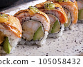 Delicious fresh sushi, raw fish, delicious Japanese food 105058432