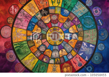 colorful mandala of mental health symbols, representing the interconnectedness of the mind and body, created with generative ai 105058455