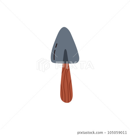 Cartoon garden hand shovel vector illustration, small scoop with wooden handle isolated on white background. Cartoon garden hand shovel vector illustration, small scoop with wooden handle isolated on white background. 105059011