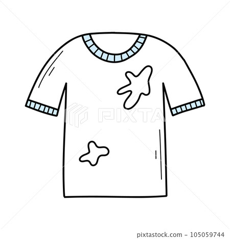 Dirty t-shirt in doodle style. Vector illustration. T-shirt with a stain in a linear style. Isolated on white background. 105059744