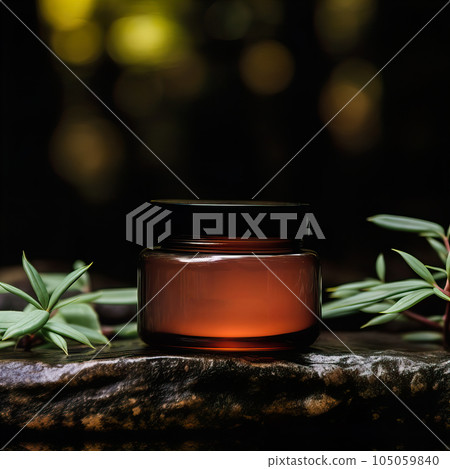 Amber glass cosmetic cream jar mockup, beauty product container front view template, styled creative cream jar mockup 105059840