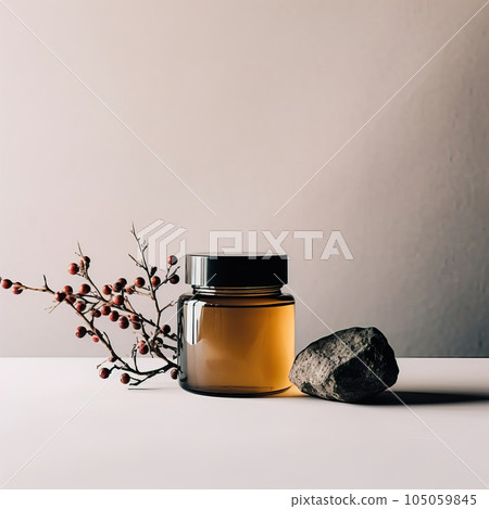 Amber glass cosmetic cream jar mockup, beauty product container front view template, styled creative cream jar mockup 105059845