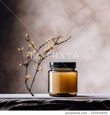 Amber glass cosmetic cream jar mockup, beauty product container front view template, styled creative cream jar mockup 105059849