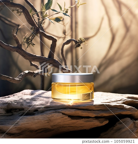 Amber glass cosmetic cream jar mockup, beauty product container front view template, styled creative cream jar mockup 105059921