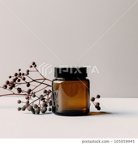 Amber glass cosmetic cream jar mockup, beauty product container front view template, styled creative cream jar mockup 105059945