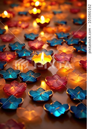 diwali diyas glowing in a beautiful pattern on the floor, created with generative ai diwali diyas glowing in a beautiful pattern on the floor, created with generative ai 105060162