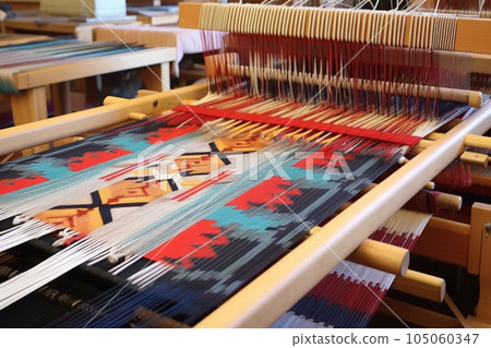 loom with partially woven navajo rug in progress, created with generative ai 105060347