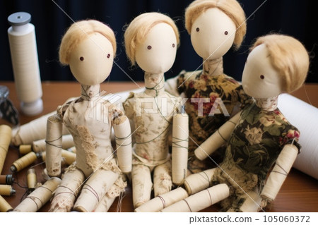 assembling the dolls body with stuffing and stitches, created with generative ai 105060372