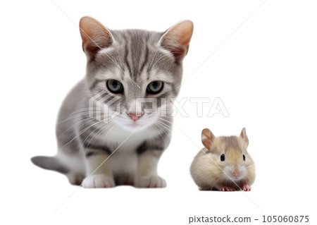 Cat and mouse on a transparent background. 105060875