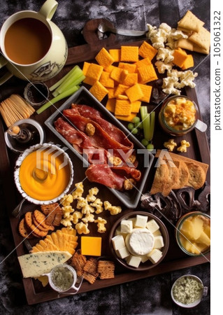 fathers day breakfast tray with coffee, created with generative ai 105061322