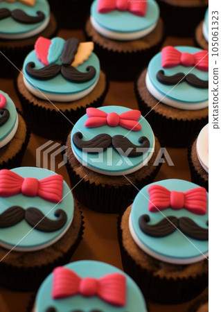 fathers day themed cupcakes with mustache and tie decorations, created with generative ai 105061323